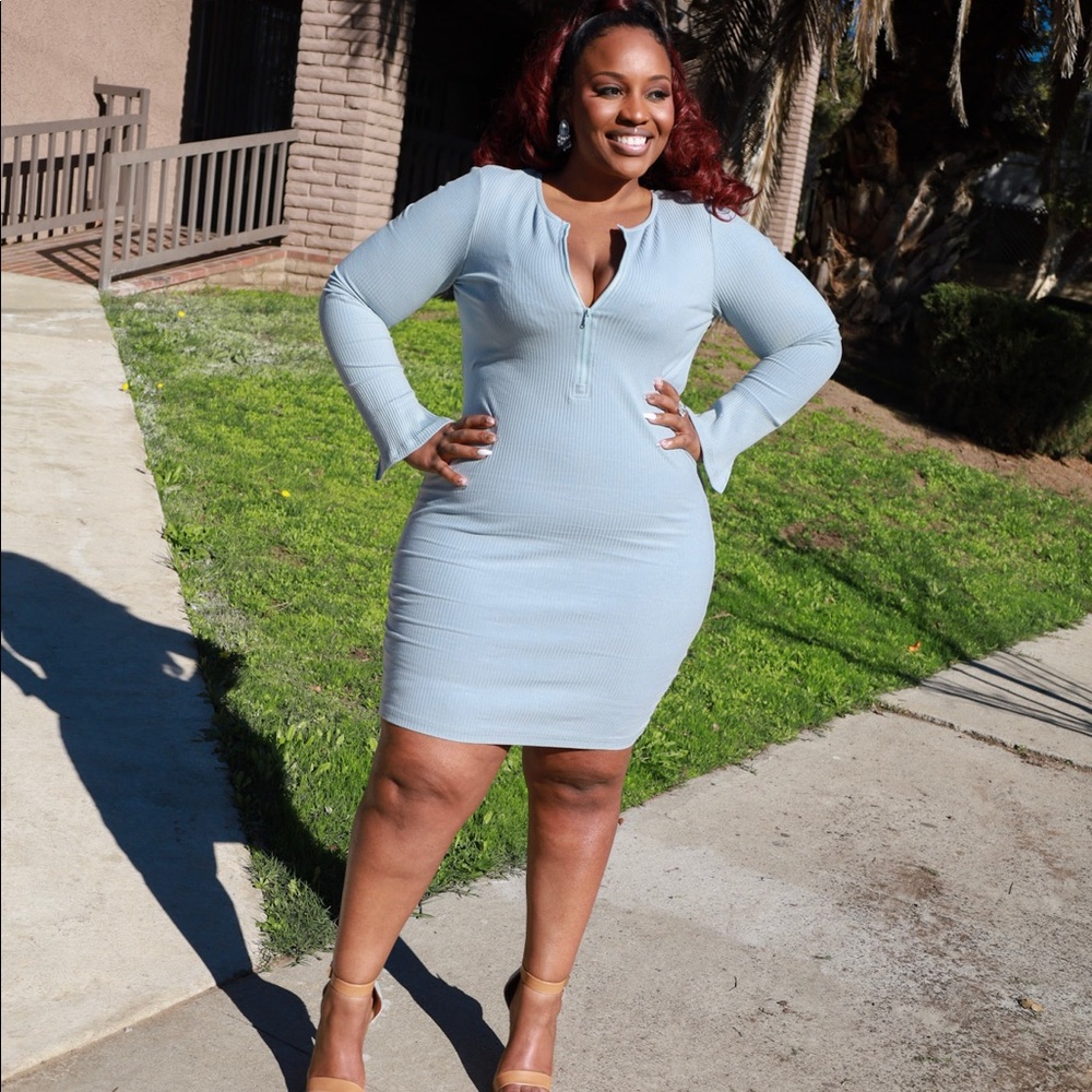 2X Only Blue-grey stretchy dress with neckline zipper